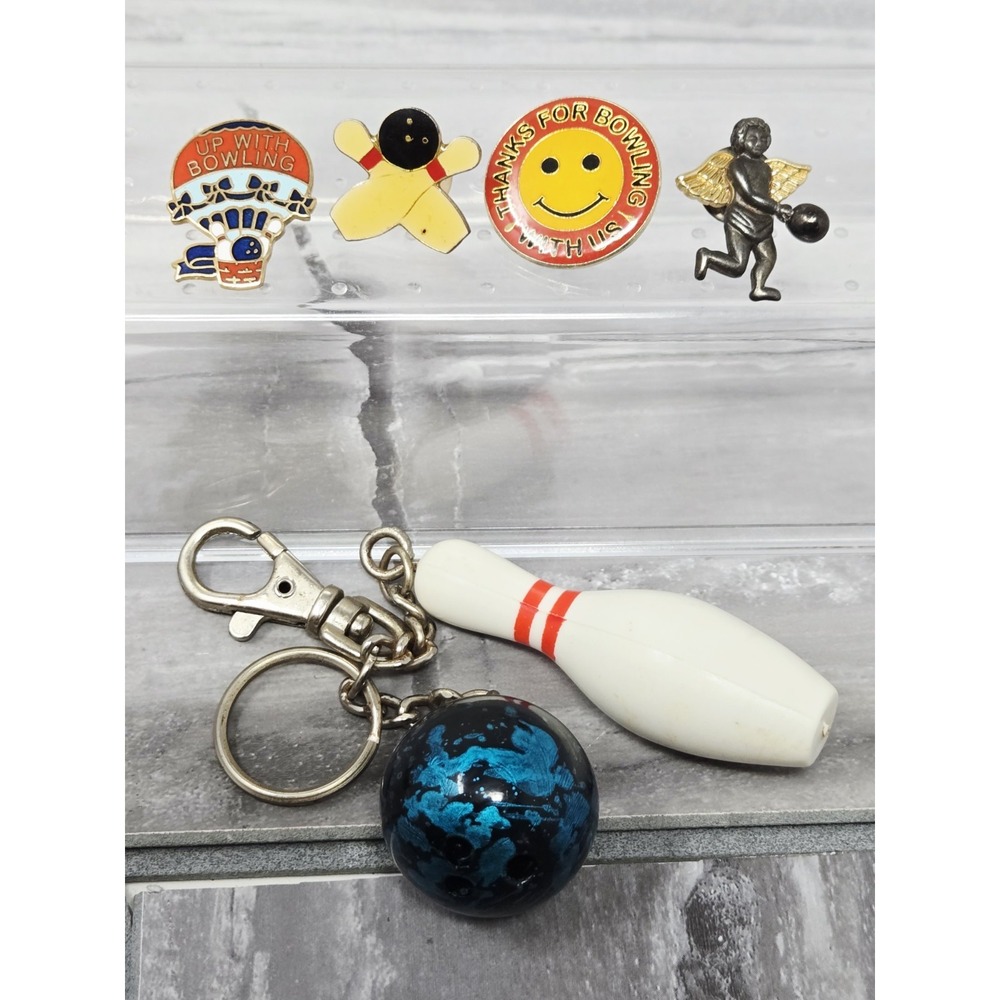 VINTAGE Bowling Lapel‎ Pins Lot Of 4 And Keychain Enamel Retro
